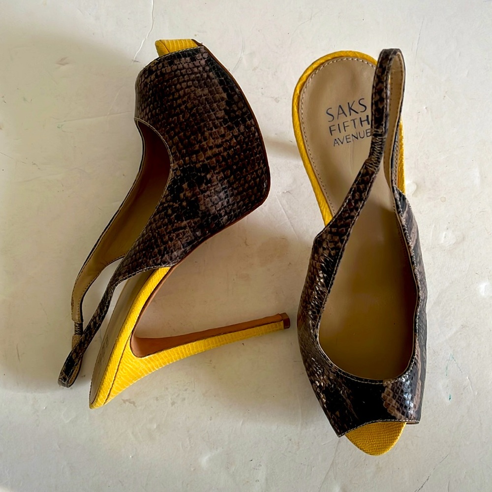 SAKS FIFTH AVENUE Platform Snakeskin Print Heels - Picture 8 of 8